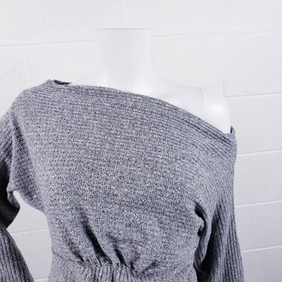 Free people Crazy On You Thermal Top Sweater Long Sleeve Boat Neck Grey Size S - Picture 7 of 10